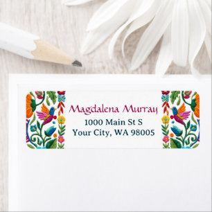 Etiqueta Fiesta Mexicana Colorida Bordado Floral de Aves