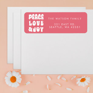 Etiqueta Fiesta Retro Groovy Paz Amor Alegría Rosa