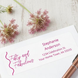 Etiqueta Fifty and Fabulous Pink Script