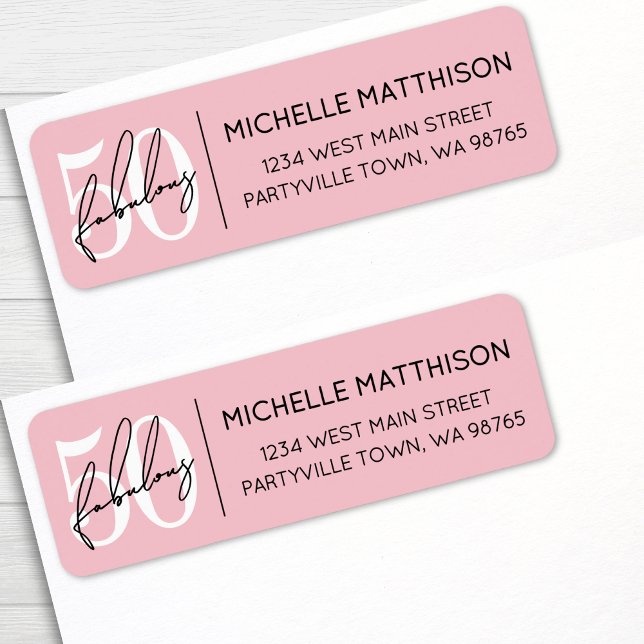 Etiqueta Fifty Blush Pink 50th Birthday Address (Fifty Fabulous Blush Pink 50th Birthday Address label)