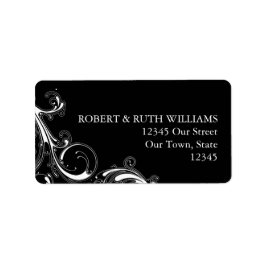 Etiqueta Filigree Swirl Negro con blanco