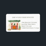 Etiqueta Fireplace and Christmas Stockings Address<br><div class="desc">Christmas themed return address labels - easy to personalize and dress up your mail for the holiday season. This watercolor design has a cozy winter fireplace complete with christmas stockings,  pie  The template is set up for you to customize with your name and address.</div>