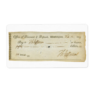 Etiqueta Firma de Thomas Jefferson en el control de banco