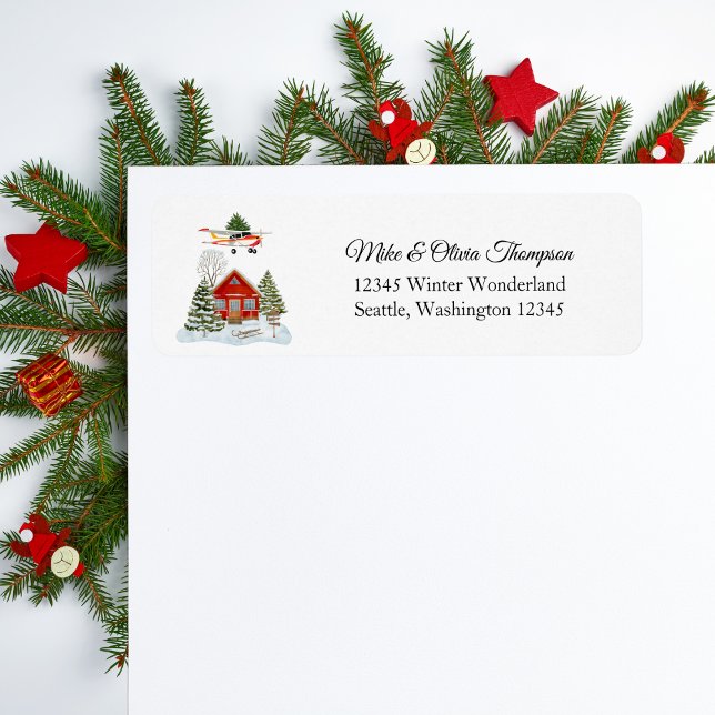 Etiqueta First Christmas New Home Cessna Airplane and Tree (Subido por el creador)