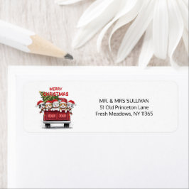 Etiqueta Five Jolly Christmas Cats Red Truck Return Address