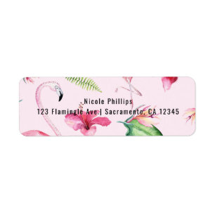 Etiqueta Flamenco Rosa Hibisco Tropical Floral Diversión