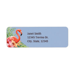 Etiqueta Flamencos e Hibiscus de acuarela tropical