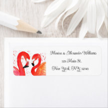 Flamingo Birds Watercolor Return Address Boda