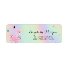 Etiqueta Flamingo de bebé, estrellas, holográfico