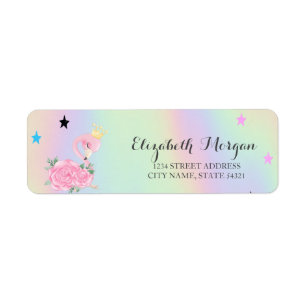 Etiqueta Flamingo de bebé, estrellas, holográfico