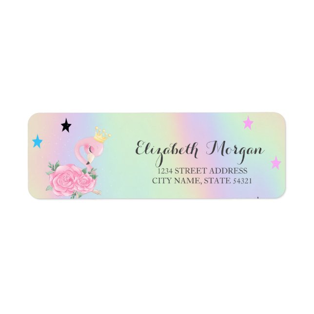 Etiqueta Flamingo de bebé, estrellas, holográfico (Frente)