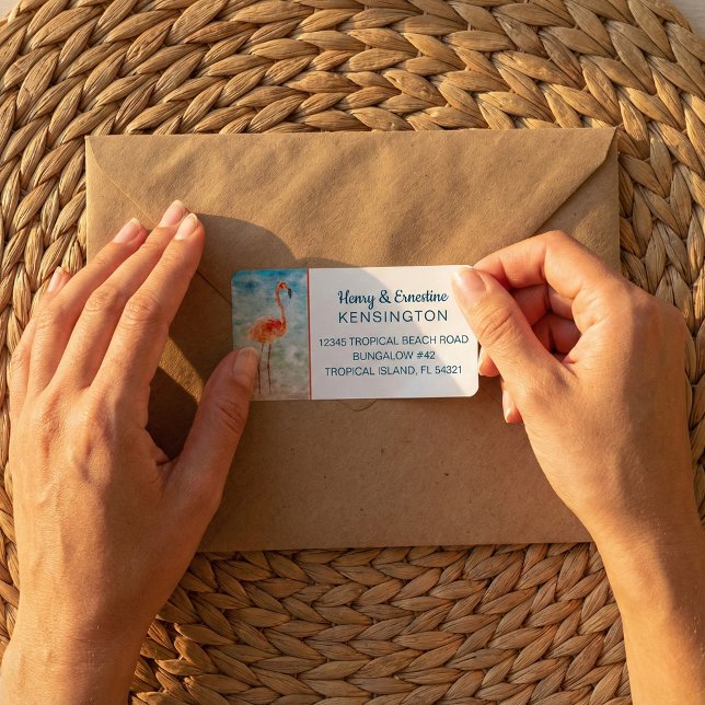 Etiqueta Flamingo rosa | Playa tropical (Subido por el creador)