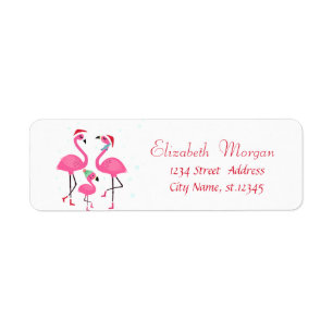 Etiqueta Flamingos rosados Familia Santa Hat