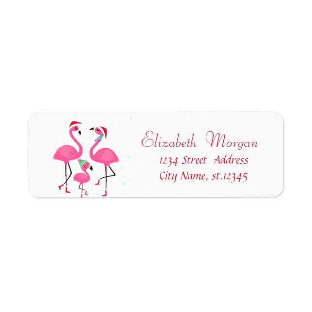 Etiqueta Flamingos rosados Familia Santa Hat (Frente)