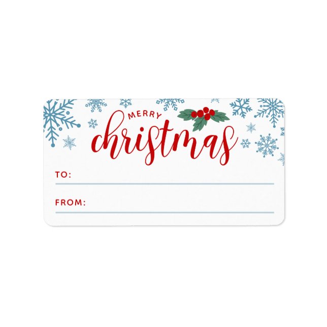 Etiqueta Flauta de nieve azul holly rojo Feliz Navidad a (Frente)