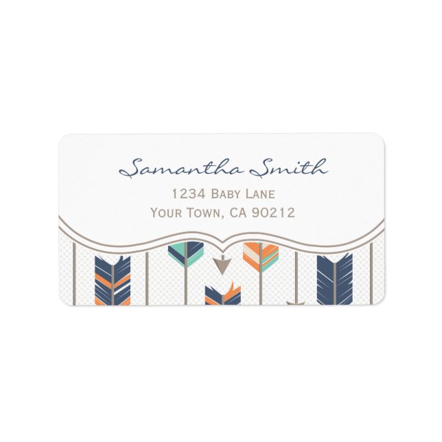 Etiqueta Flechas tribales Naranja azul y gris (Frente)