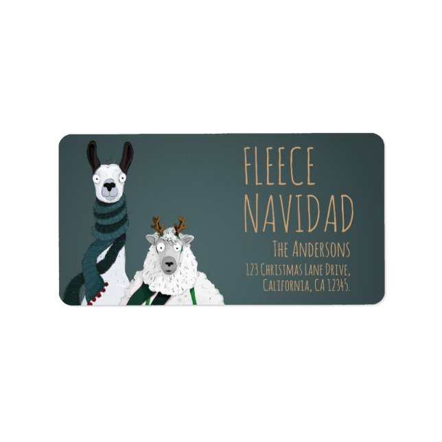 Etiqueta Fleece Navidad Chic Funny Quirky Llama & Sheep Pun (Frente)