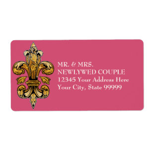 Etiqueta Fleur de Lis Oro Negro Formal Elegante Rosa Calien