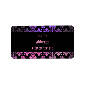 Etiqueta Fleur de lis patrón púrpura rosa negro