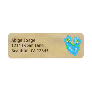 Etiqueta Flor azul suave en dirección de playa de arena