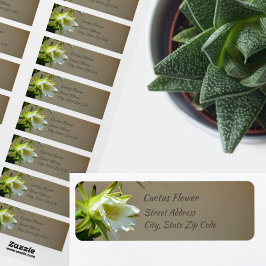 Etiqueta Flor de Cactus Blanco Taupe Botánico Dirección de 