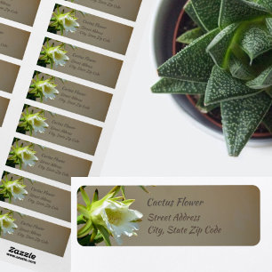 Etiqueta Flor de Cactus Blanco Taupe Botánico Dirección de 