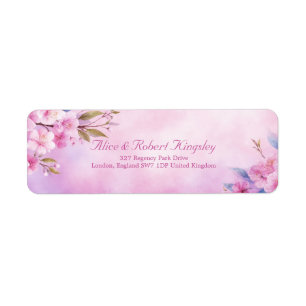 Etiqueta Flor de Cerezo con Acuarela Rosa en Floración