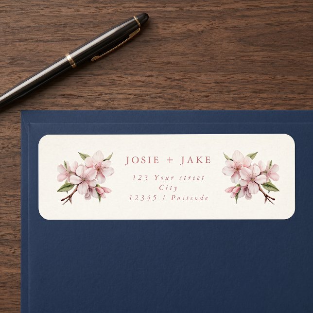 Etiqueta Flor de cerezo rosa dirección de devolución (Cherry blossom pink flower return address label)