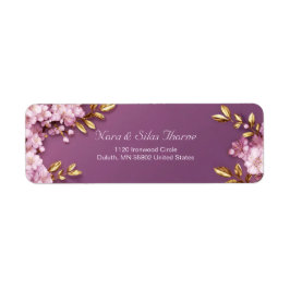 Etiqueta Flor de Cerezo Rosa Hoja de Oro Dorado Púrpura
