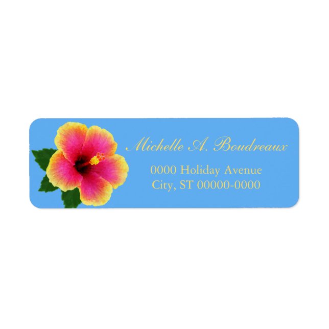 Etiqueta Flor de Hibiscus tropical brillante (Frente)