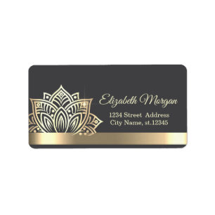Etiqueta Flor de Loto Gris Chic Dorado