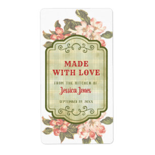 Etiqueta Flor de manzana vintage   Hecho con amor
