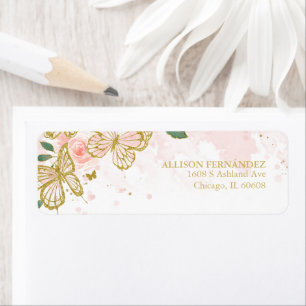 Etiqueta Flor de mariposa rosa Quinceanera Rubor