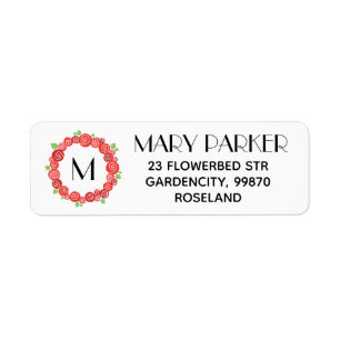 Etiqueta Flor de rosas rojas monogramo, naturaleza floral p