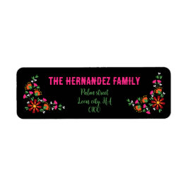 Etiqueta Flor étnica brillante Fiesta Bordado Mexicano