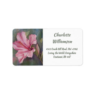 Etiqueta Flor rosa hibiscus en la dirección acuarela
