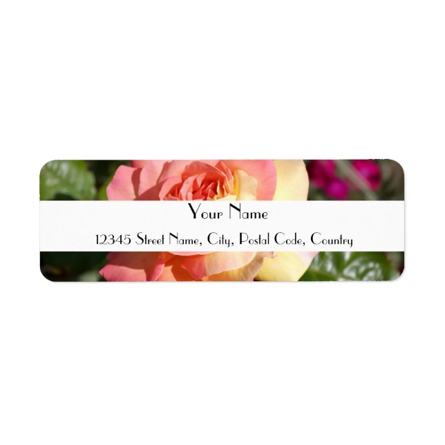 Etiqueta flor rosa rosa y amarilla, personalizado (Frente)