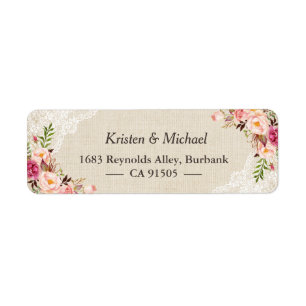 Etiqueta Flor rosa Rústica Burlap Lace