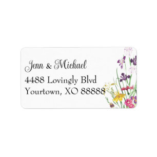 Etiqueta Flor silvestre Iris Floral Elegante Jardín Púrpura