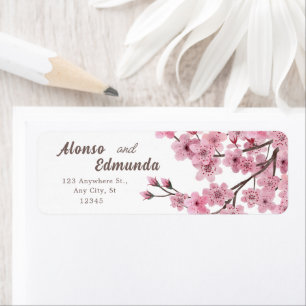 Etiqueta Flora acuarela de cerezo personalizada