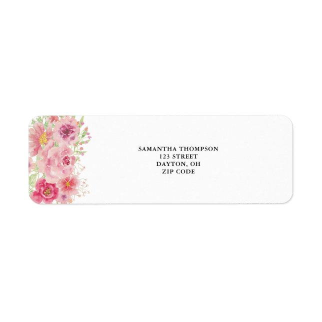 Etiqueta Flora acuarela rosa (Frente)