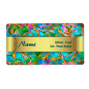 Etiqueta Floral Abstracto Vidrio Manchado