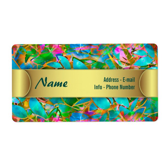 Etiqueta Floral Abstracto Vidrio Manchado (Frente)