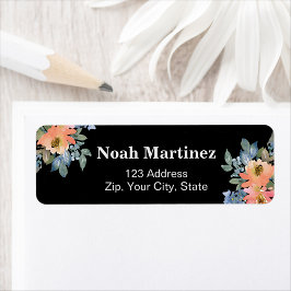 Etiqueta Floral Acuarela Azul Melocotón