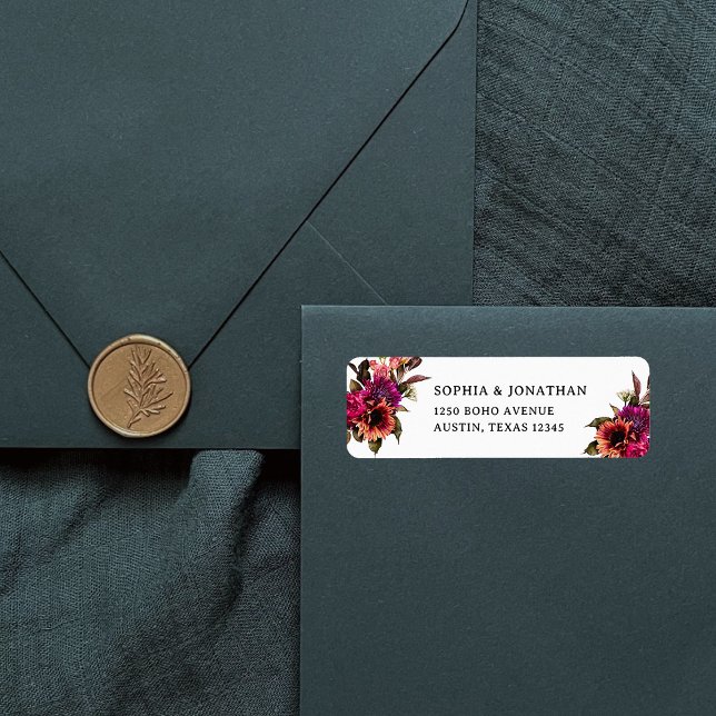 Etiqueta Floral audaz | Boda dramática y elegante (Bold and modern floral return address labels)