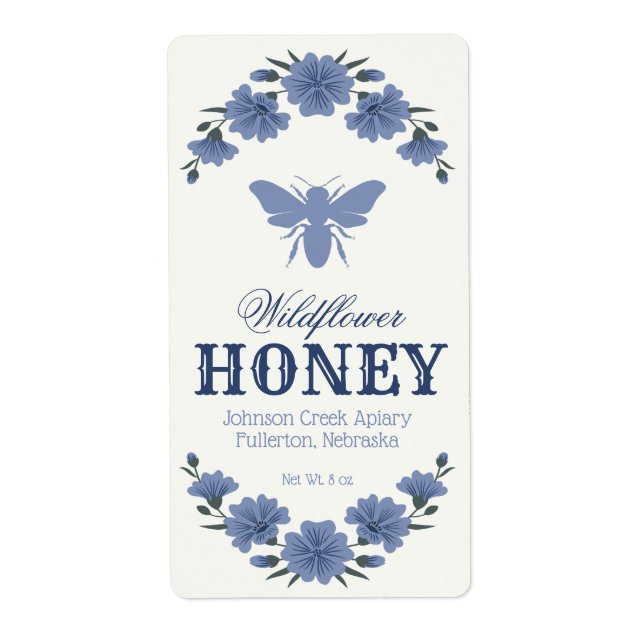 Etiqueta floral azul Abeja (Frente)