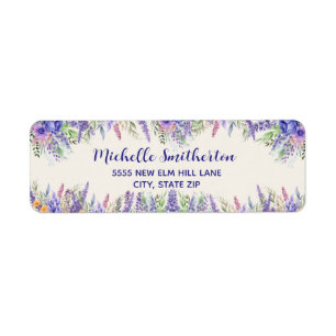 Etiqueta Floral Azul Púrpura Elegante Botánico Flor Silvest