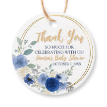 Etiqueta floral azul y favorita de oro