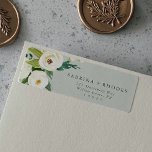 Etiqueta Floral blanca elegante | Dirección de devolución d<br><div class="desc">Estas elegantes etiquetas con dirección de retorno a la menta de sabio floral blanca son perfectas para un boda clásico. El moderno diseño vintage presenta un bonito y romántico rosa de marfil y acuarela crema y flores de peonía con hojas de color verde oscuro, vegetación y productos botánicos. Estas etiquetas...</div>