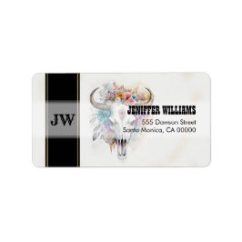 Etiqueta Floral Bull Skull Watercolor Art